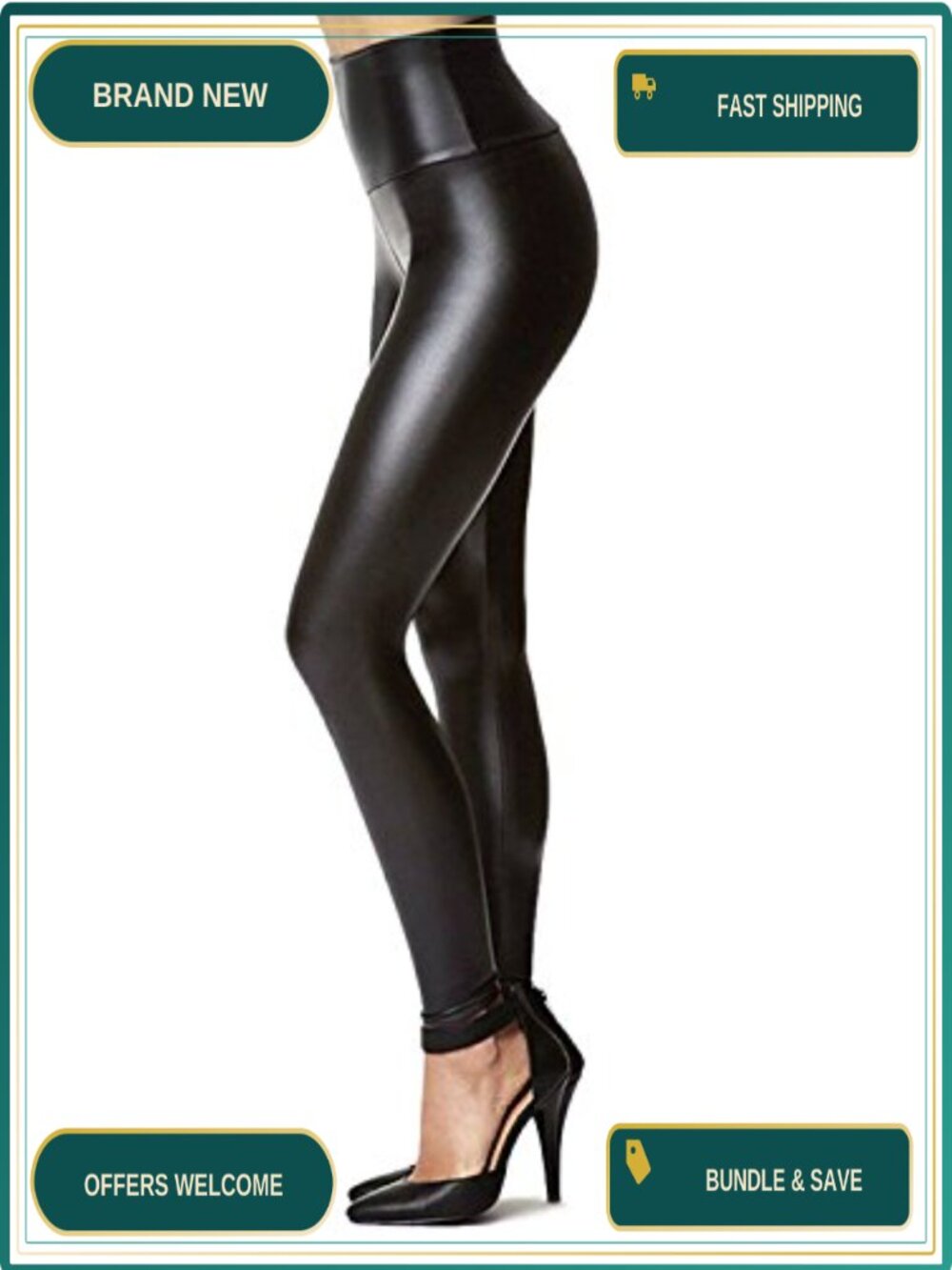 Faux Leather Fleece Lined Leggings High Waist Tummy Control
